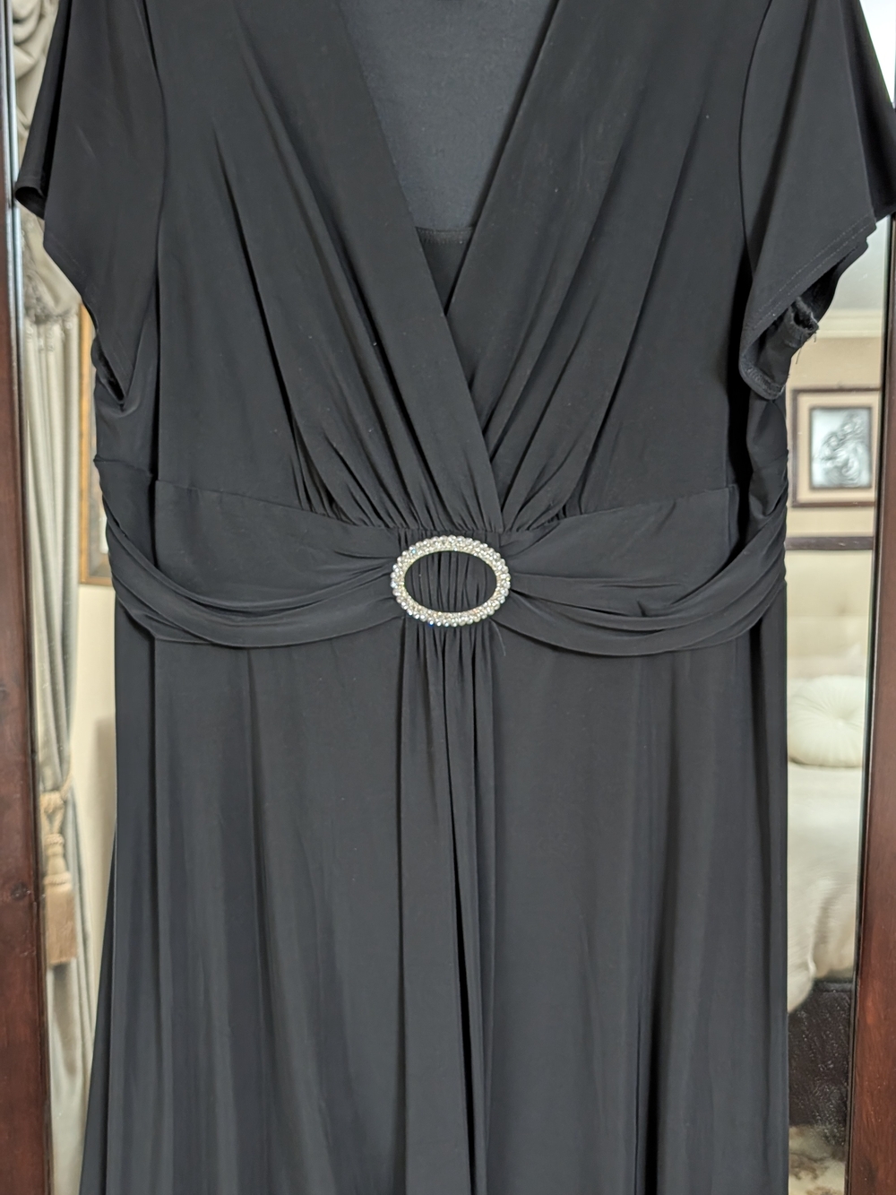 dressbarn Black Midi Dress with Rhinestone Oval